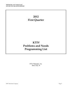 PROBLEMS AND NEEDS LIST 2012 SECOND QUARTER REPORT 2012 First Quarter
