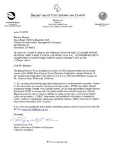 Technically Completeness Letter Chevron Richmond Refinery Post Closure Renewal