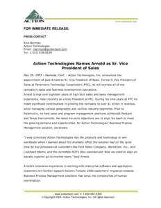 www.actiontech.com  FOR IMMEDIATE RELEASE: PRESS CONTACT Rich Berman Action Technologies