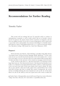 Recommendations for Further Reading (Summer 2008)