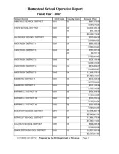 Homestead School Operation Report Fiscal Year: 2007 School District ABBEVILLE SCHOOL DISTRICT  CCD Code