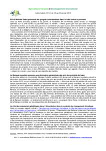 Agriculteurs français et développement international Lettre hebdo n°512, du 19 au 25 janvier 2015 Bill et Melinda Gates prévoient des progrès considérables dans la lutte contre la pauvreté Dans sa lettre annuelle,