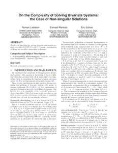 On the Complexity of Solving Bivariate Systems: the Case of Non-singular Solutions Romain Lebreton Esmaeil Mehrabi