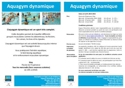 Aquagym dynamique  Aquagym dynamique Dates et tarifs[removed]Etoy