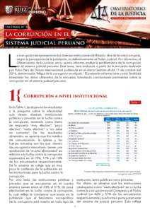 Informe N° 5: La corrupción en el sistema judicial peruano  L a corrupción está presente en las diversas instituciones del Estado. Una de las más corruptas, según la percepción de la población, es definitivamente