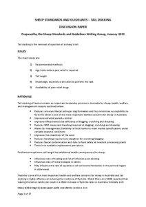 SHEEP STANDARDS AND GUIDELINES – TAIL DOCKING DISCUSSION PAPER Prepared by the Sheep Standards and Guidelines Writing Group, January 2013
