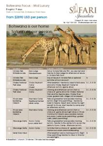 8 nts Botswana Focus Mid Luxury[removed]NEW