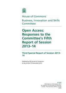 House of Commons Business, Innovation and Skills Committee Open Access: Responses to the