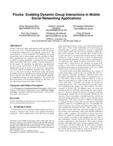 Flocks: Enabling Dynamic Group Interactions in Mobile Social Networking Applications Elisa Gonzalez Boix  Tom Van Cutsem 
