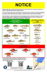 NOTICE Fish from these waters contain chemicals. Eating too much may be harmful, especially for women and children. Follow the safe fish eating guidelines below. Los peces de estas aguas están contaminados. Su consumo p
