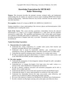 Copyright© 2004, School of Meteorology, University of Oklahoma. RevKnowledge Expectations for METR 4623 Radar Meteorology Purpose: This document describes the principal concepts, technical skills, and fundamenta