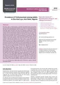 Prevalence of Trichomoniasis among Adults in Oru-East l.g.a, Imo State, Nigeria