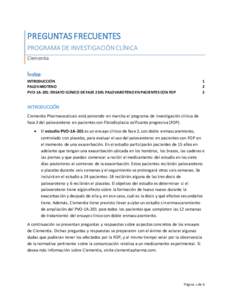 PREGUNTAS FRECUENTES PROGRAMA DE INVESTIGACIÓN CLÍNICA Clementia Índice INTRODUCCIÓN PALOVAROTENO