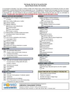 Special Needs Shelter Kit Checklist