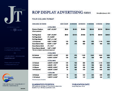 ROP DISPLAY ADVERTISING rates  Rates effective January 1, 2015 FOUR COLUMN FORMAT AVAILABLE AD SIZES