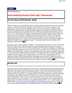 Page 1 of 7  Classic Experiment Immortalizing Human Cells with Telomerase Jerry W. Shay and Woodring E. Wright