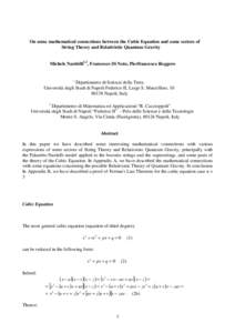 On some mathematical connections between the Cubic Equation and some sectors of String Theory and Relativistic Quantum Gravity Michele Nardelli1,2, Francesco Di Noto, Pierfrancesco Roggero 1