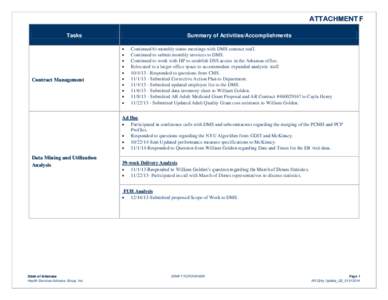 ATTACHMENT F Tasks Contract Management  Summary of Activities/Accomplishments