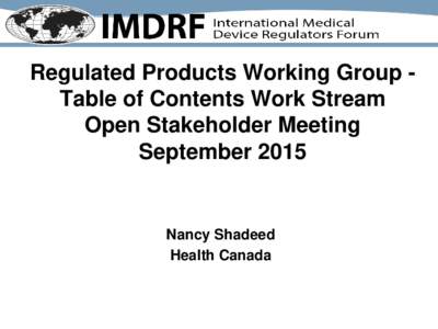 IMDRF Presentation - RPS - Table of Contents update