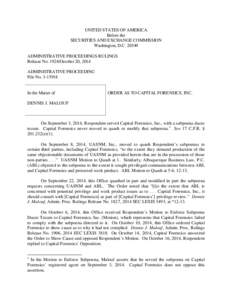 UNITED STATES OF AMERICA Before the SECURITIES AND EXCHANGE COMMISSION Washington, D.C[removed]ADMINISTRATIVE PROCEEDINGS RULINGS Release No[removed]October 20, 2014