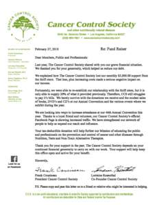 Cancer Control Society and other nutritionally related diseases 2043 No. Berendo Street  •  Los Angeles, California7801 • www.cancercontrolsociety.com