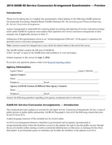 2016 GASB 60 Service Concession Arrangement Questionnaire — Preview