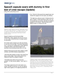 SpaceX capsule soars with dummy in first test of crew escape (Update)