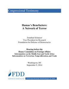 Congressional Testimony  Hamas’s Benefactors: A Network of Terror  Jonathan Schanzer