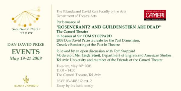 The Yolanda and David Katz Faculty of the Arts		 Department of Theatre Arts Performance of 