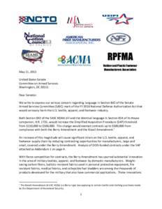 RPFMA Rubber and Plastic Footwear Manufacturers Association May 11, 2015 United States Senate
