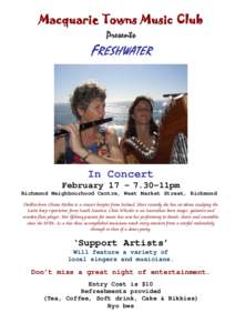 Macquarie Towns Music Club Presents FRESHWATER  In Concert