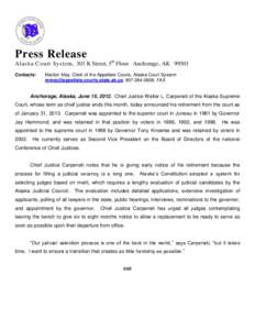 Press Release: Chief Justice Carpeneti announces retirement January 31, 2013