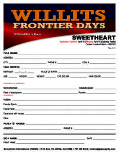 SWEETHEART Application Deadline: April 10 | Meeting: April 16 (Gateway Realty) Contact: Loraine PattonPage 1 of 2  FULL NAME: __________________________________________________________________________________
