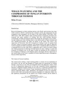 Evans, MWhale-watching and the Compromise of Tongan Interests through Tourism University of British Columbia, Okanagan, Kelowna, Canada WHALE-WATCHING AND THE COMPROMISE OF TONGAN INTERESTS THROUGH TOURISM