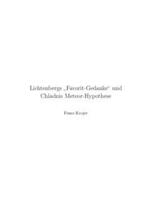 Lichtenbergs „Favorit-Gedanke“ und Chladnis Meteor-Hypothese Franz Krojer