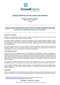 Google AdWords and the trade mark dilemma - July 2013