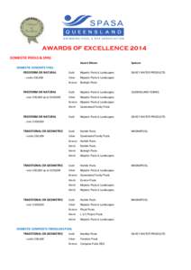 AWARDS OF EXCELLENCE 2014 DOMESTIC POOLS & SPAS Award Winner Sponsor