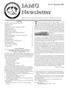 IAMG Newsletter No. 63 December[removed]Official Newsletter of the International Association for Mathematical Geology