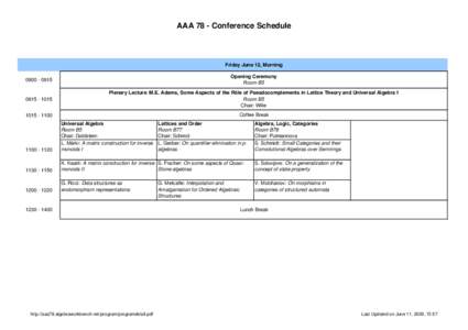AAA 78 - Conference Schedule  Friday June 12, Morning
