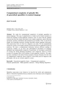 Linguist and Philos:215–250 DOIs10988z RESEARCH ARTICLE Computational complexity of polyadic lifts of generalized quantifiers in natural language