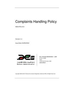 Complaints Handling Policy AEDA-POL-013 Version 1.1 Issue Date