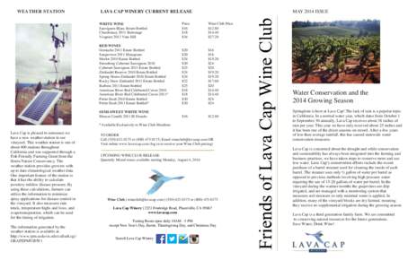 WEATHER STATION  LAVA CAP WINERY CURRENT RELEASE MAY 2014 ISSUE