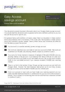 Easy Access savings account ISSUE 2 Effective from 20 May 2016