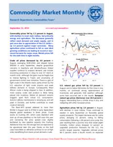 Commodity Market Report; September 11, 2014