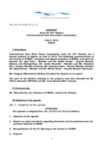 Doc. No: 1S-42-MREPORT from the 42nd Session of International Sava River Basin Commission July 8, 2016