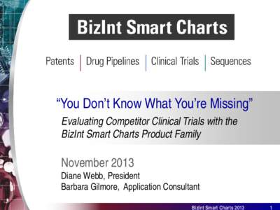 “You Don’t Know What You’re Missing” Evaluating Competitor Clinical Trials with the BizInt Smart Charts Product Family November 2013