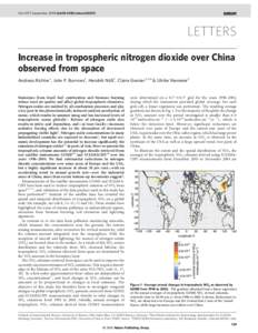 Vol 437|1 September 2005|doi:nature04092  LETTERS Increase in tropospheric nitrogen dioxide over China observed from space Andreas Richter1, John P. Burrows1, Hendrik Nu¨ß1, Claire Granier2,3,4 & Ulrike Niemeie