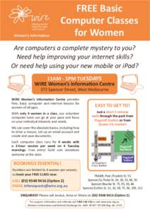 Women’s Information  FREE Basic Computer Classes for Women