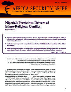 N O[removed]J U LY[removed]AFRICA SECURITY BRIEF A P U B L I C AT I O N O F T H E A F R I C A C E N T E R F O R S T R AT E G I C S T U D I E S  Nigeria’s Pernicious Drivers of