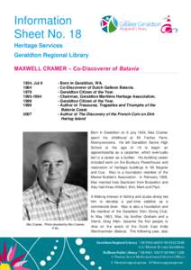 Information Sheet No. 18 Heritage Services Geraldton Regional Library MAXWELL CRAMER – Co-Discoverer of Batavia 1934, Jul 6